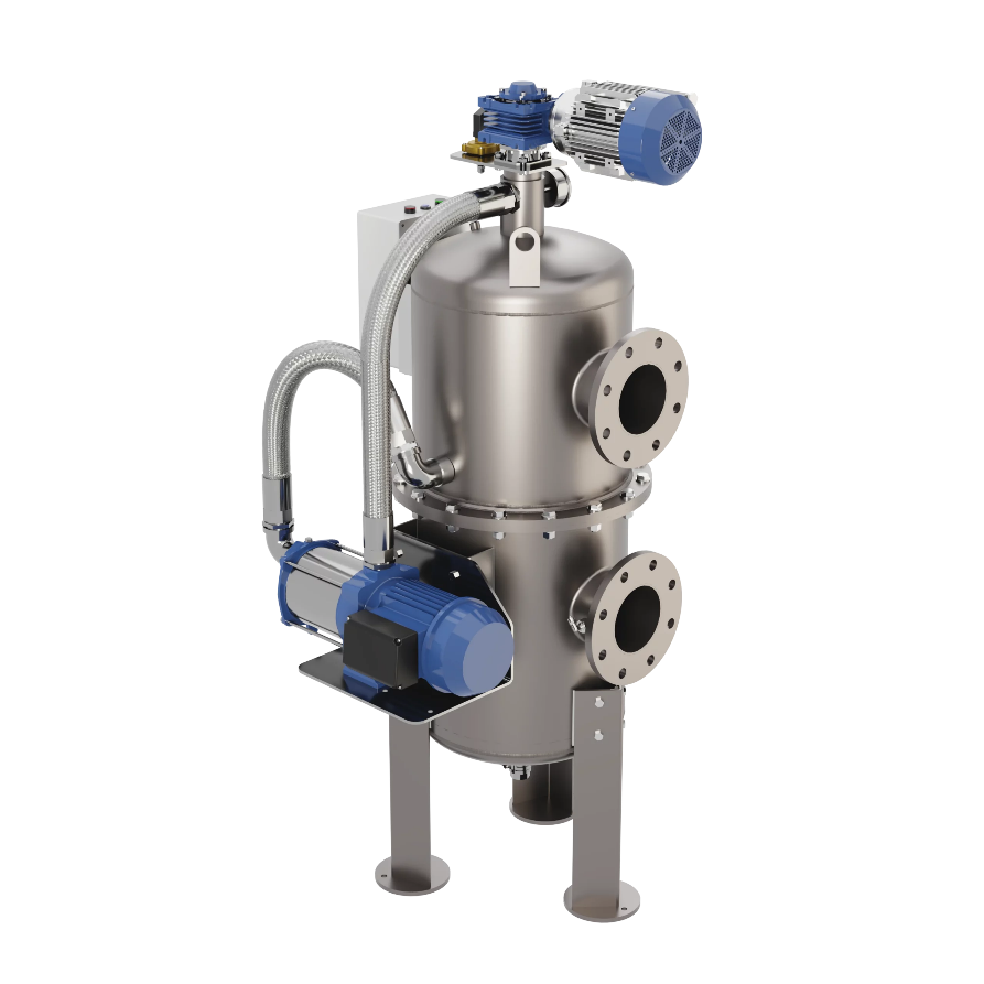 Vertical self-cleaning filter with backflush cleaning