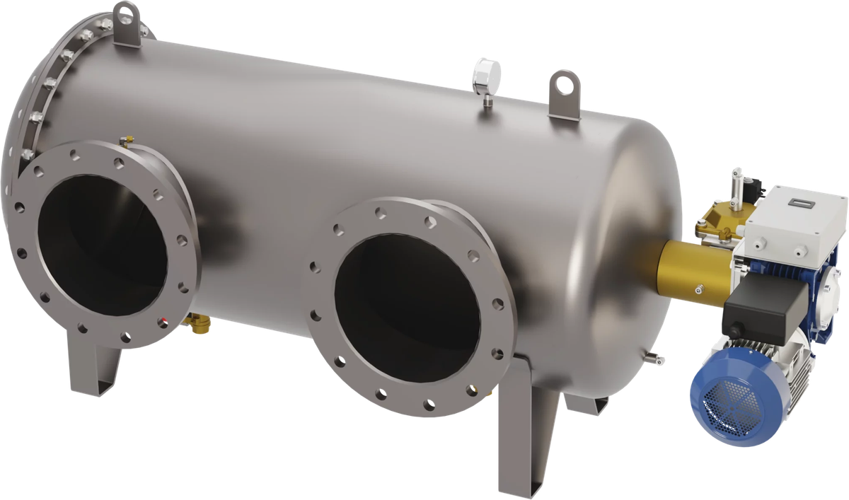 Horizontal self-cleaning filter with backflush cleaning