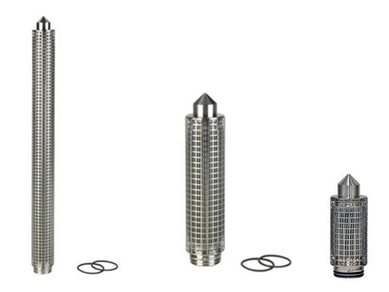 Standard-flow pleated stainless steel filter cartridges, 70 mm OD